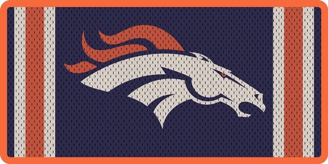 Denver Broncos Premium Laser Cut Tag License Plate, Jersey Design, Mirrored Acrylic Inlaid, 6x12 Inch
