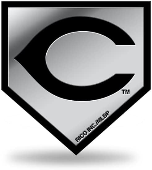 Cincinnati Reds Auto Emblem, Silver Chrome Color, Raised Molded Plastic, 3.5 Inch, Adhesive Tape Backing