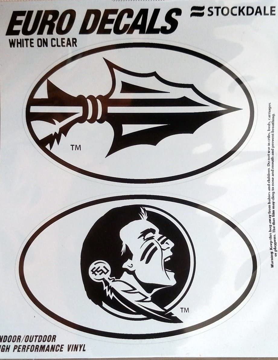Florida State University Seminoles 2-Piece White and Clear Euro Decal Sticker Set, 4x2.5 Inch Each