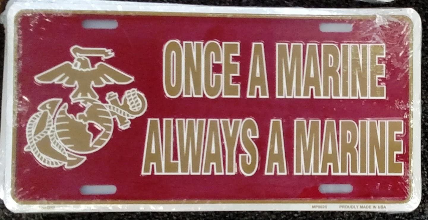 United States Marines Metal Auto Tag License Plate, Always a Marine Design, 6x12 Inch