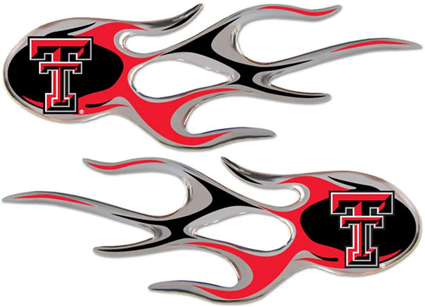 Texas Tech University Red Raiders Pair of Decal Sticker Emblem, Air Puffed Raised, Micro Flame Design, Full Adhesive Backing, 2x5 Inch Each