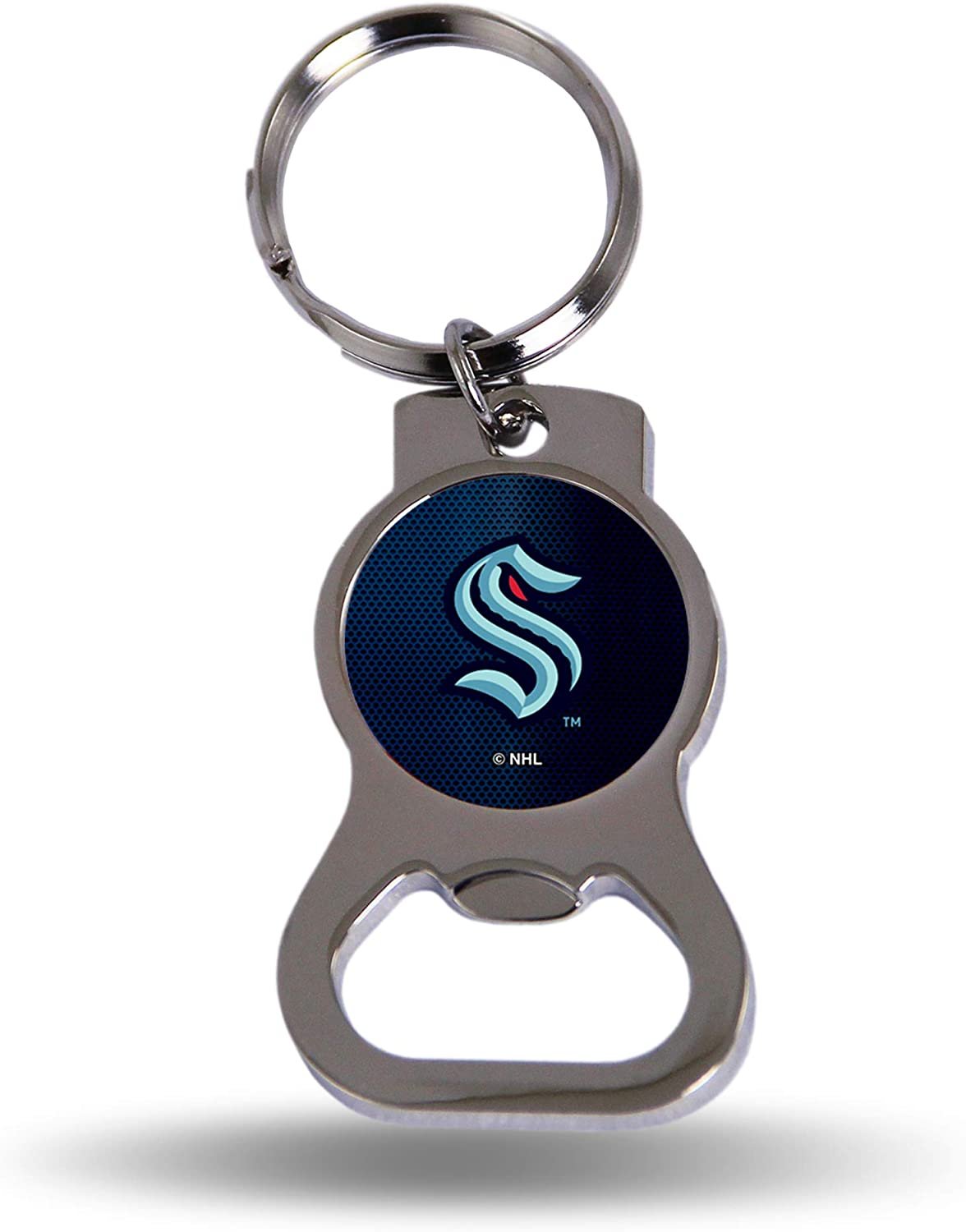Seattle Kraken Premium Solid Metal Bottle Opener Keychain, Silver Key Ring, Team Logo