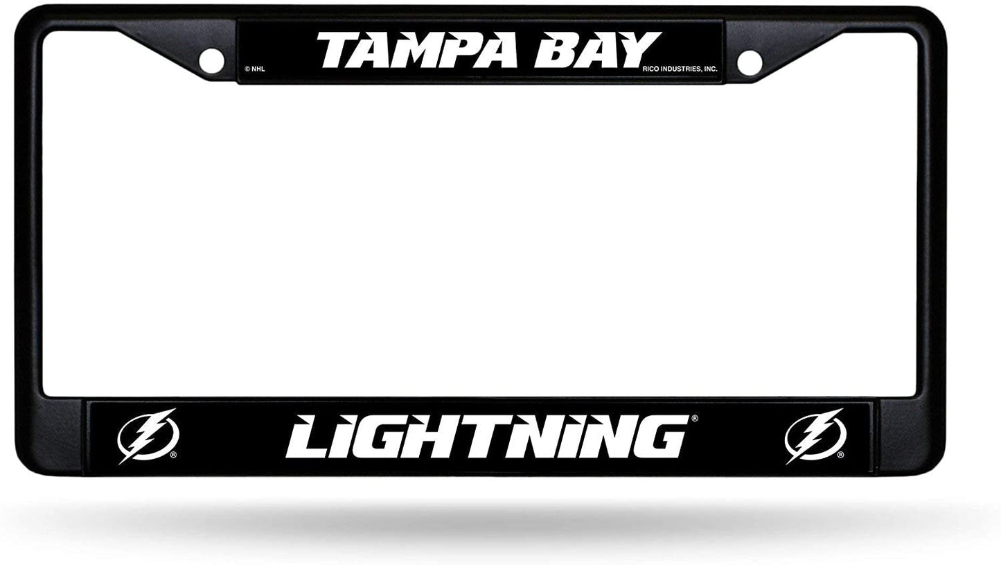 Tampa Bay Lightning Premium Black Metal License License Plate Frame Chrome Tag Cover, 12x6 Inch