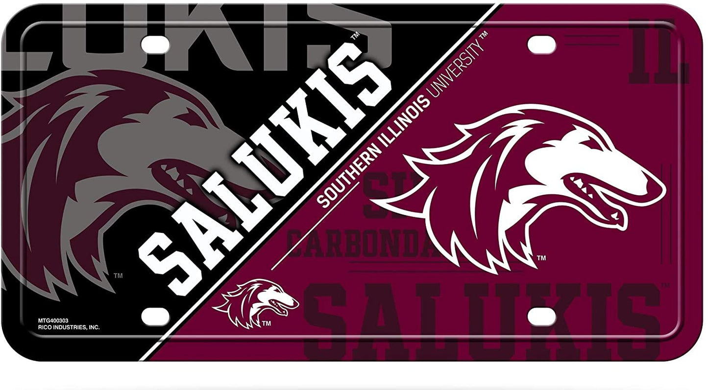 Southern Illinois University Salukis Metal Auto Tag License Plate, Split Design, 6x12 Inch