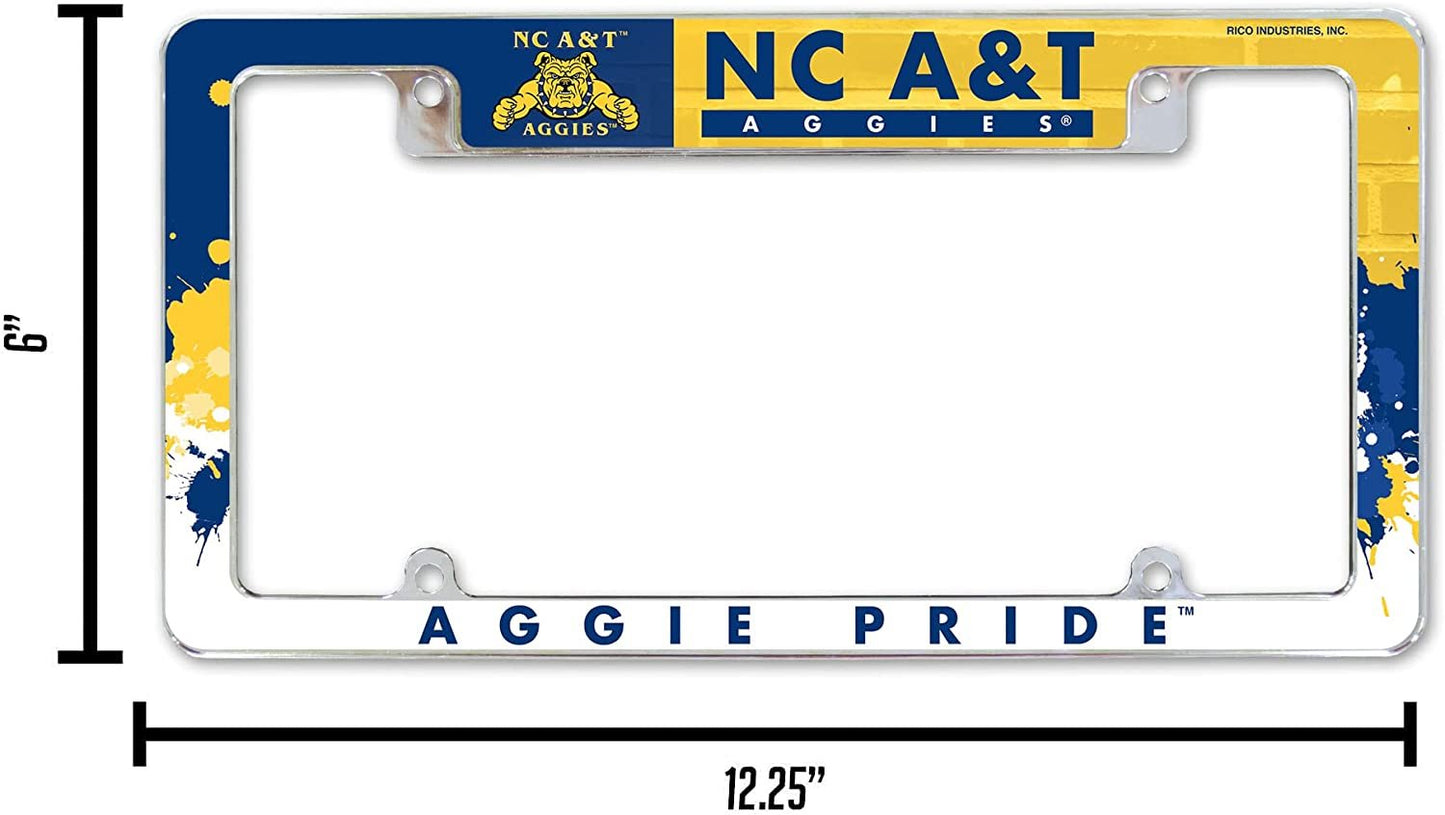 North Carolina A&T University Aggies Metal License Plate Frame Chrome Tag Cover All Over Design 6x12 Inch