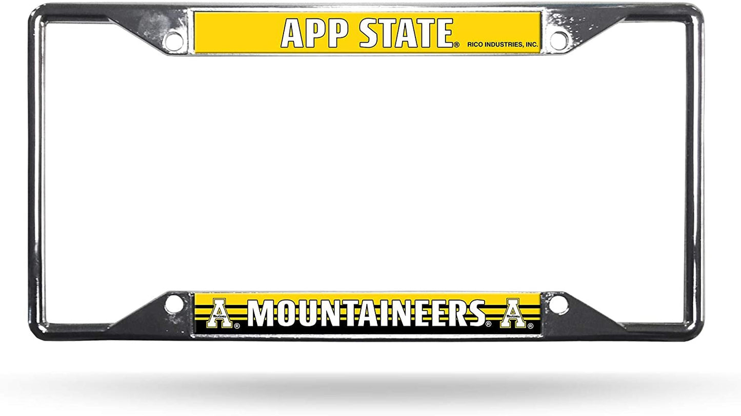 Appalachian State University Mountaineers Metal License Plate Frame Chrome Tag Cover, EZ View Design, 12x6 Inch