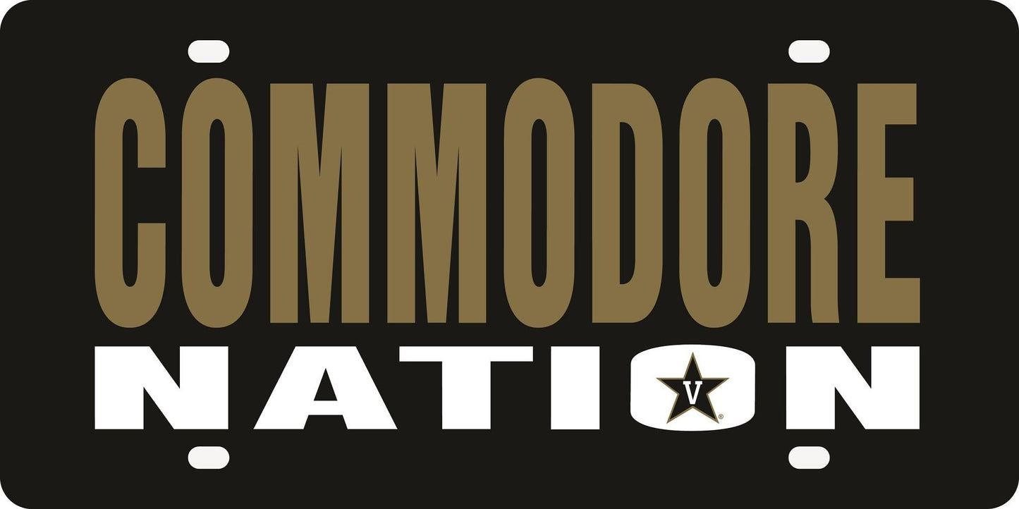Vanderbilt University Commodores Premium Laser Cut Tag License Plate, Nation Design, Mirrored Acrylic Inlaid, 12x6 Inch