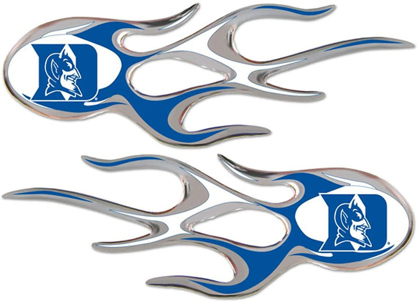 Duke University Blue Devils Pair of Decal Sticker Emblem, Air Puffed Raised, Micro Flame Design, Full Adhesive Backing, 2x5 Inch Each