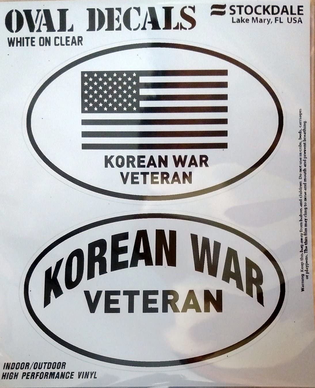 Korean War Veteran Korea 2-Piece White and Clear Euro Decal Sticker Set, 4x2.5 Inch Each, United States Military