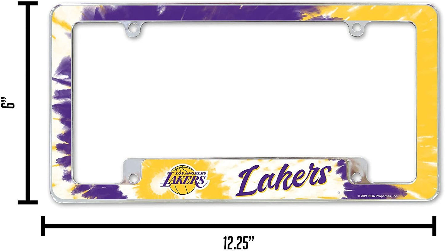 Los Angeles Lakers Metal License Plate Frame Chrome Tag Cover Tie Dye Design 6x12 Inch