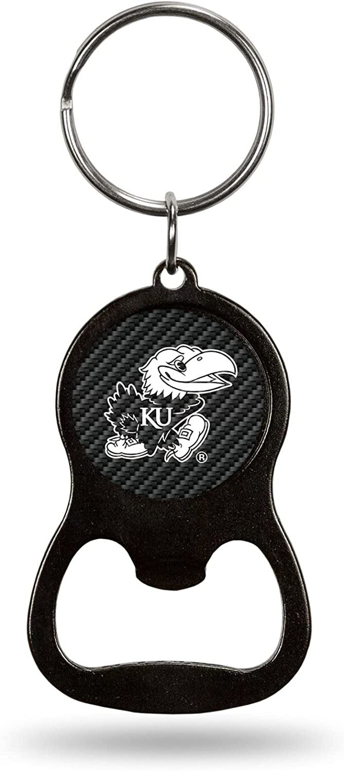 University of Kansas Jayhawks Premium Solid Metal Keychain Bottle Opener, Carbon Fiber Design