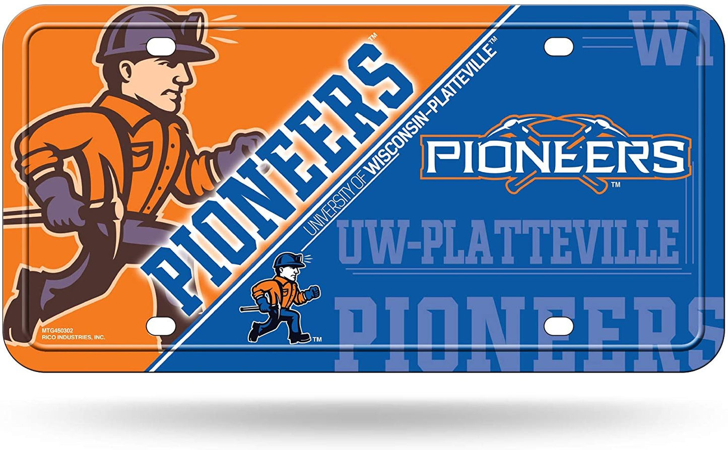 University of Wisconsin Platteville Pioneers Metal Auto Tag License Plate, Split Design, 6x12 Inch