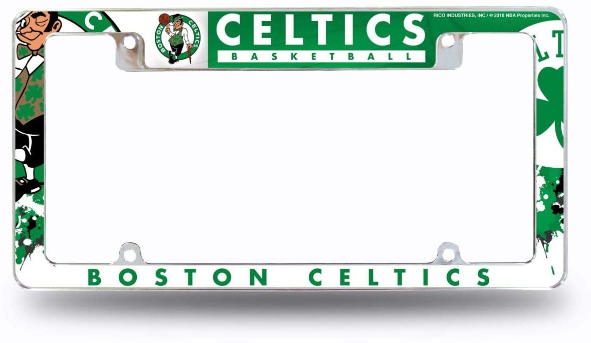 Boston Celtics Metal License Plate Frame Tag Cover All Over Design Heavy Gauge