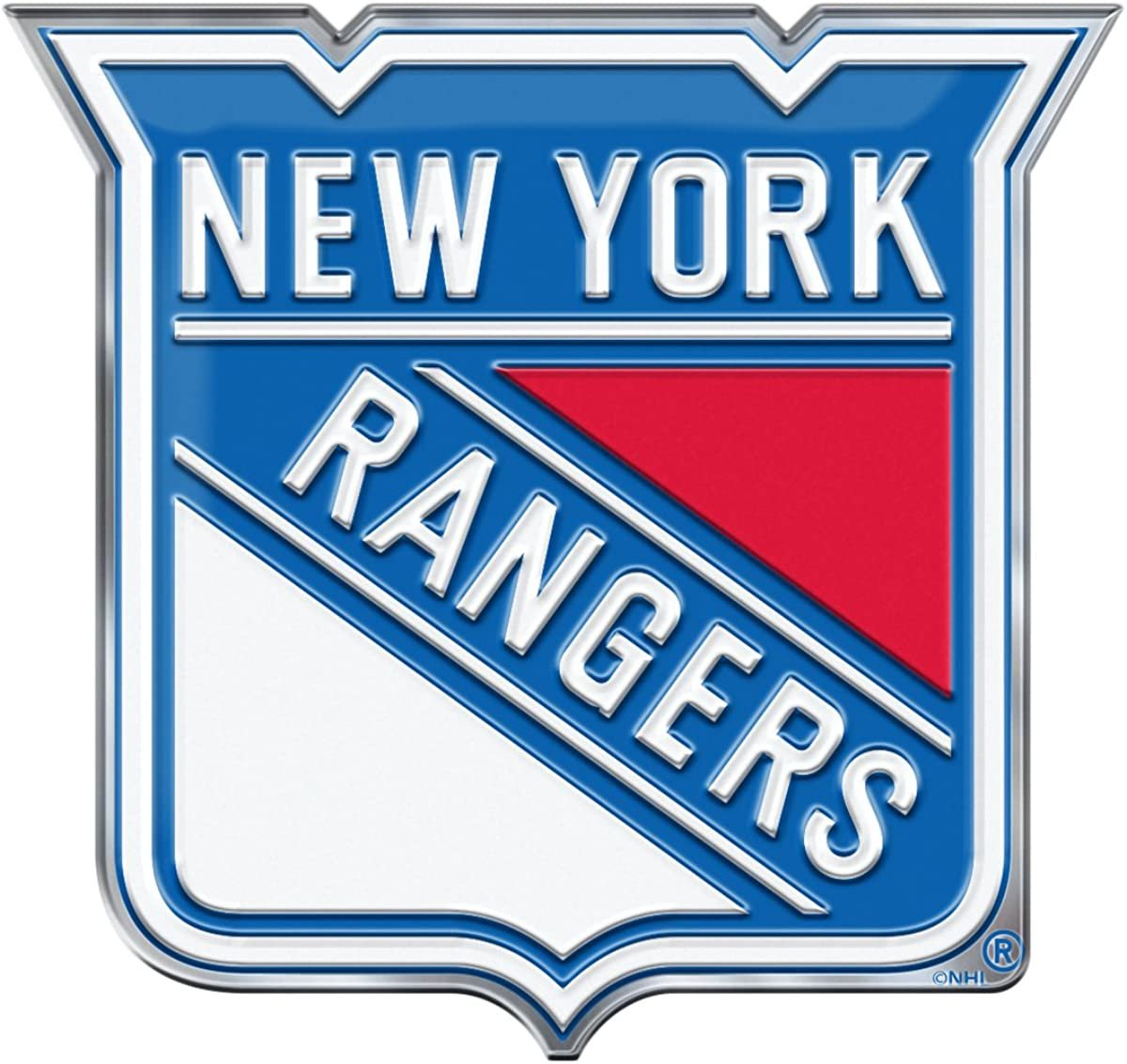 New York Rangers Embossed Color Auto Emblem Aluminum Metal Raised Decal Sticker Full Adhesive Backing