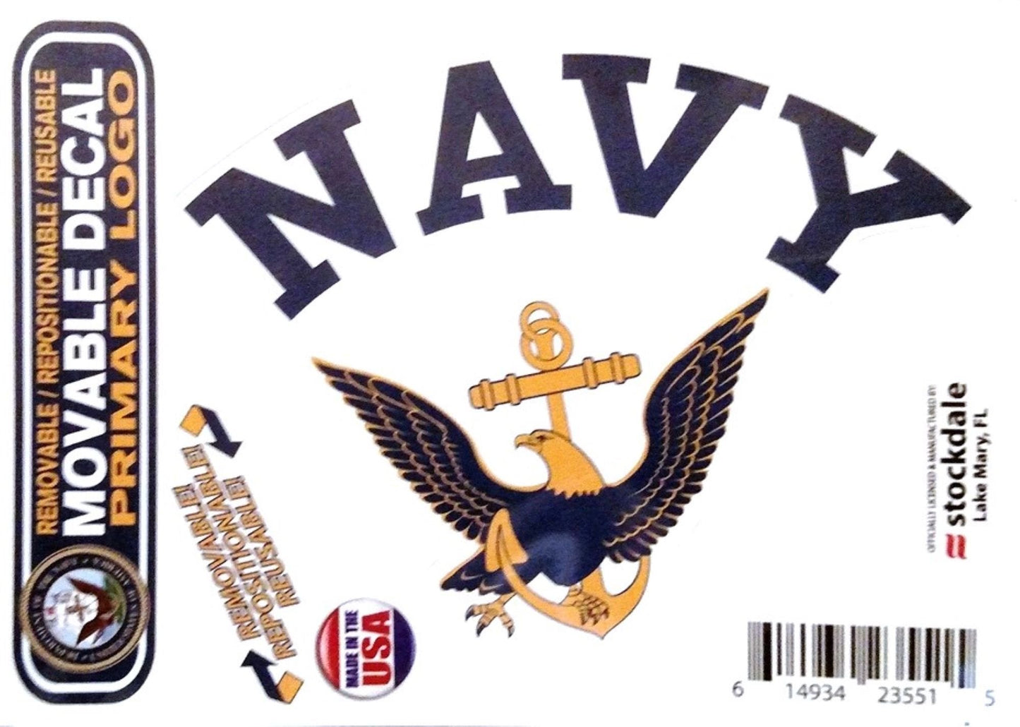United States Navy Military 5 Inch Sticker Decal, Primary Logo, Flat Vinyl, Full Adhesive Backing, Peel and Stick Application, Officially Licensed, Made in the USA