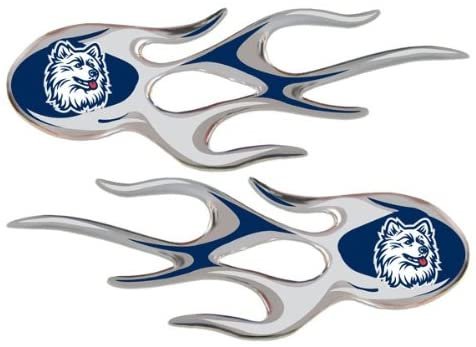 University of Connecticut Huskies Pair of Decal Sticker Emblem, Air Puffed Raised, Micro Flame Design, Full Adhesive Backing, 2x5 Inch Each