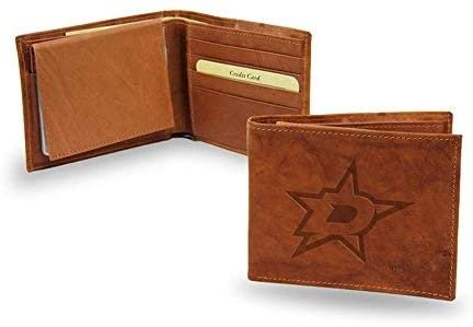 Dallas Stars Premium Brown Leather Wallet, Bifold Billfold, Embossed Laser Engraved