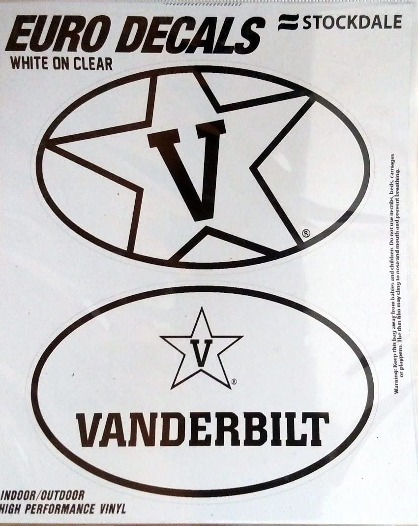 Vanderbilt University Commodores 2-Piece White and Clear Euro Decal Sticker Set, 4x2.5 Inch Each