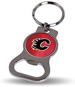 Calgary Flames Premium Solid Metal Bottle Opener Keychain, Silver Key Ring, Team Logo