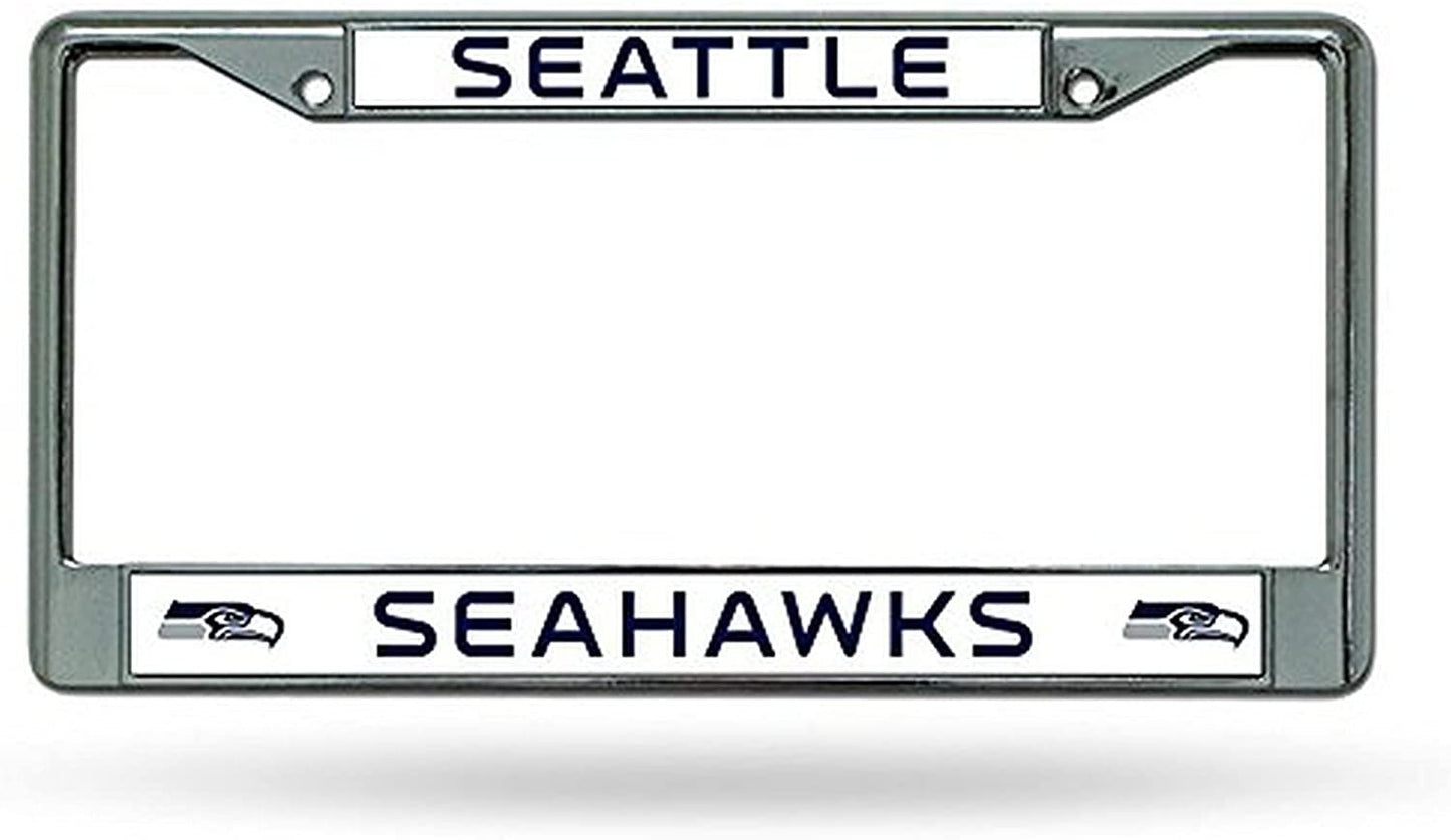 Seattle Seahawks Chrome Metal License Plate Frame Tag Cover, 12x6 Inch