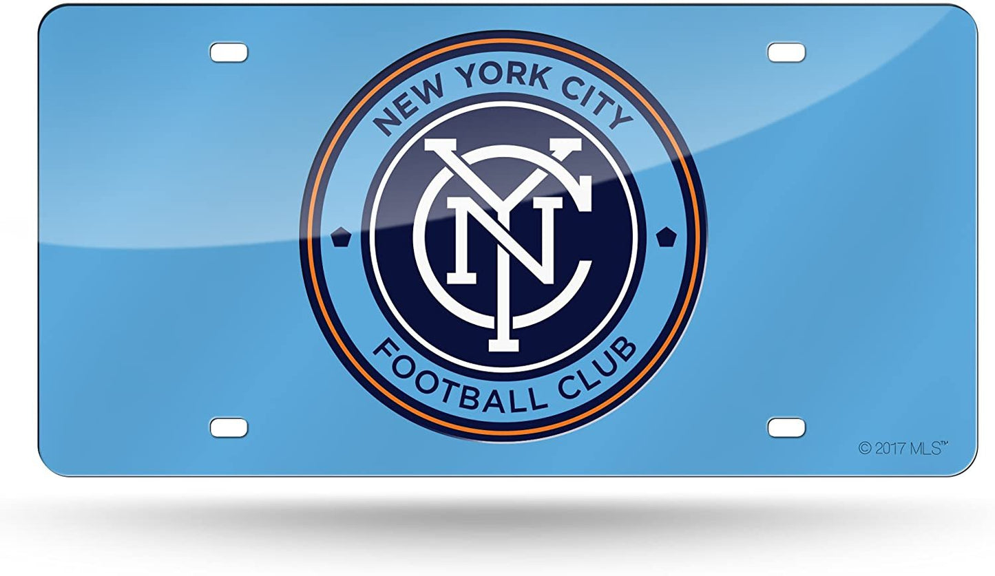 New York City FC MLS Premium Laser Cut Tag License Plate, Blue Mirrored Acrylic Inlaid, 12x6 Inch