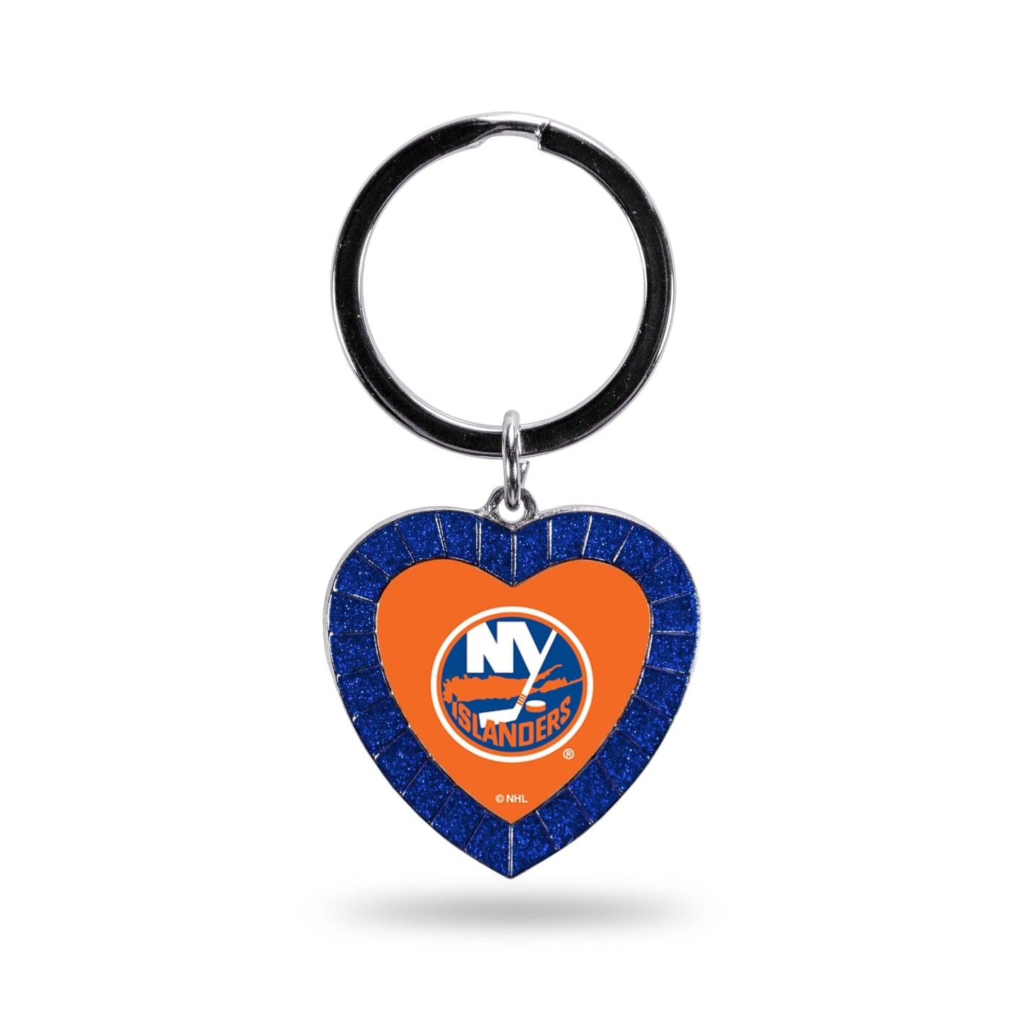 New York Islanders Metal Keychain, Team Color Rhinestone Heart