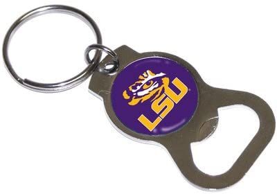 Louisiana State University LSU Tigers Premium Solid Metal Bottle Opener Keychain, Silver Key Ring, Team Logo
