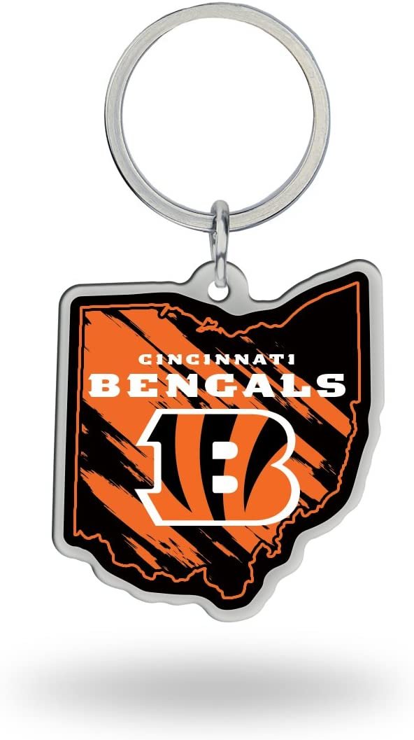Cincinnati Bengals Premium Metal Keychain, State Shaped, Team Color