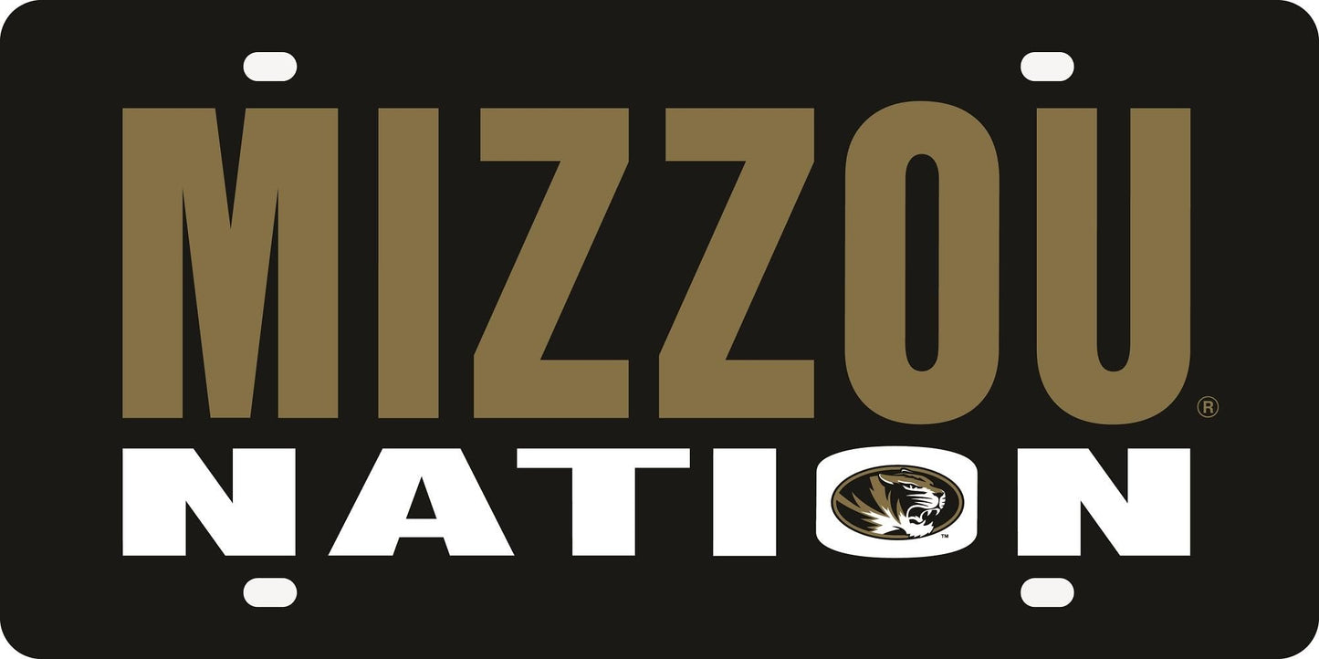 University of Missouri Tigers Premium Laser Cut Tag License Plate, Nation Design, Mirrored Acrylic Inlaid, 12x6 Inch