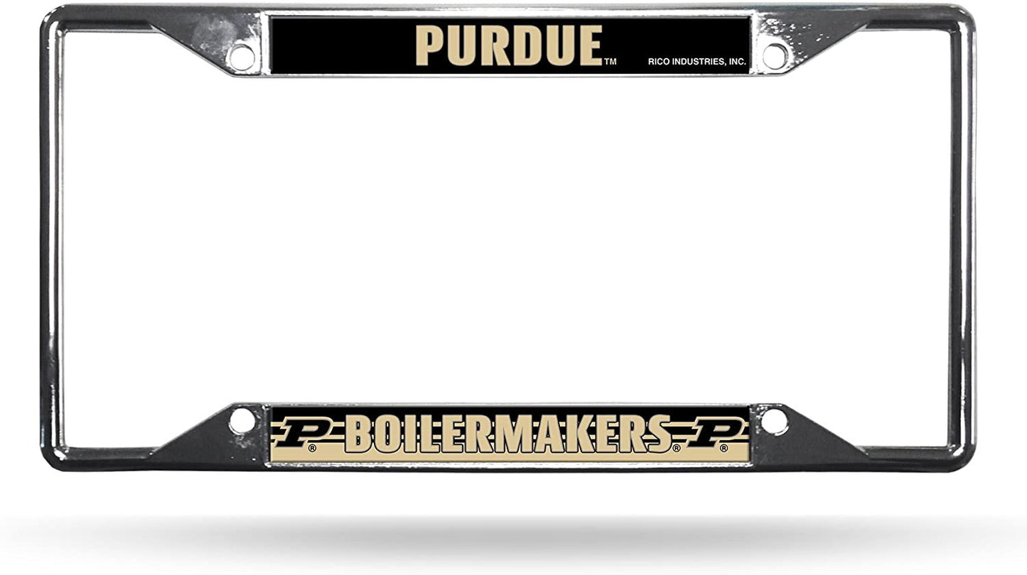 Purdue University Boilermakers Metal Chrome License Plate Frame Tag Cover Ez View for Registration 12x6 Inch