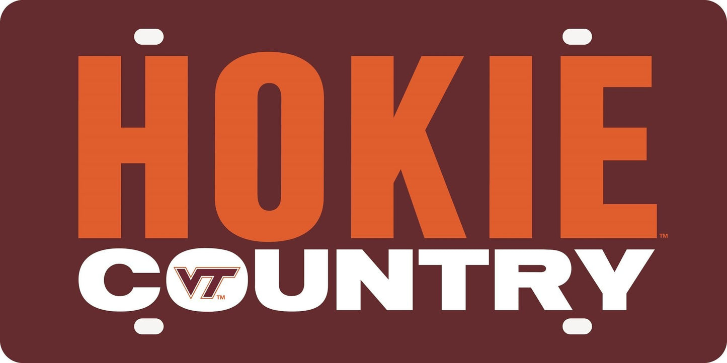 Virginia Tech Hokies Premium Laser Cut Tag License Plate, Country Design, Mirrored Acrylic Inlaid, 12x6 Inch