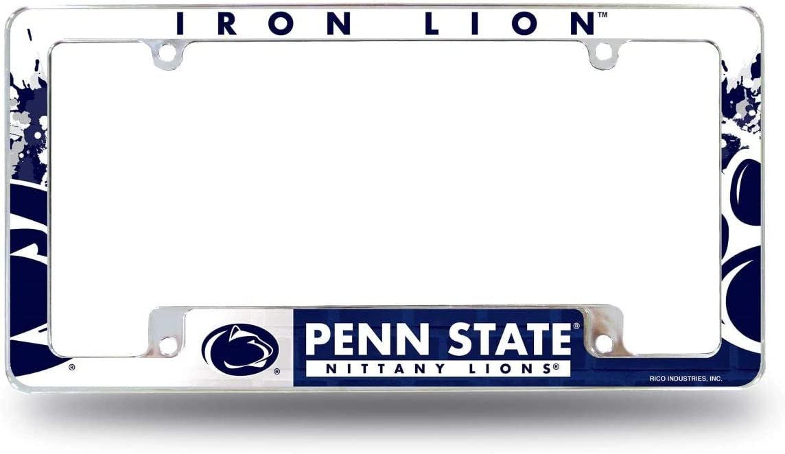 Penn State University Nittany Lions Metal License Plate Frame Chrome Tag Cover All Over Design