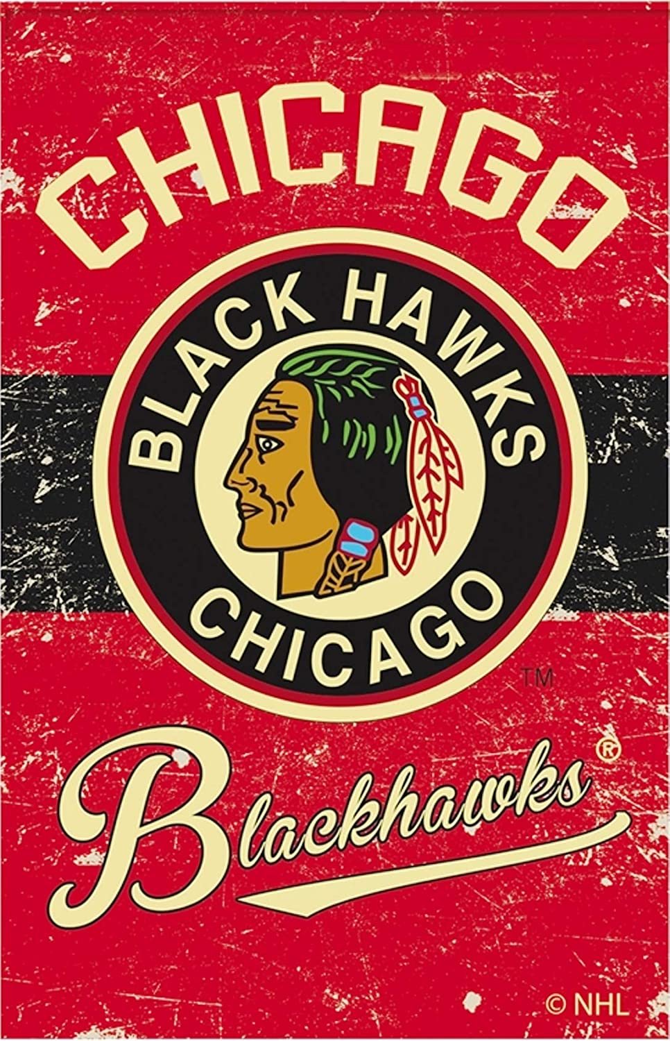 Chicago Blackhawks Premium Garden Flag Banner, Double Sided, Retro Vintage Style, Linen, 13x18 Inch