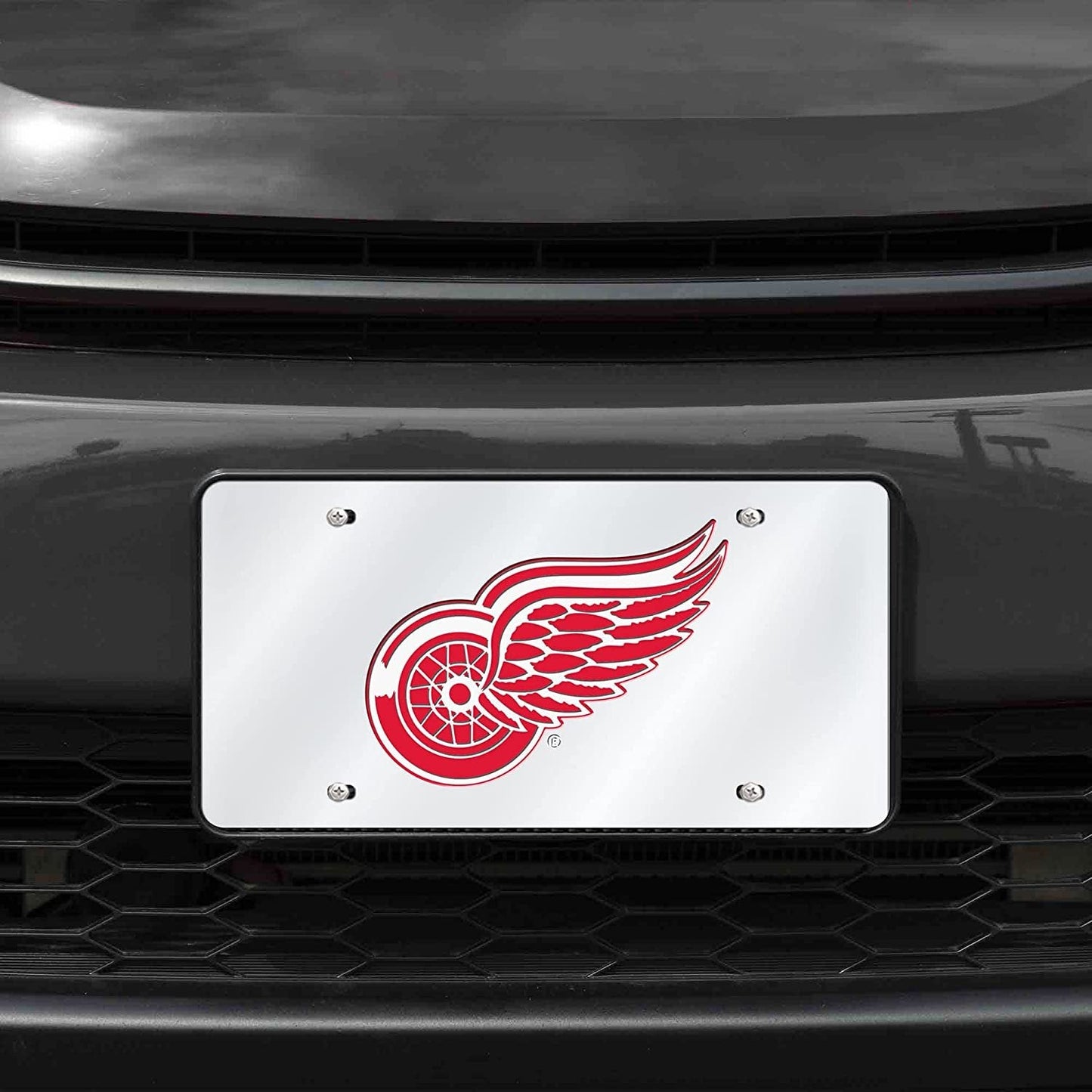 Detroit Red Wings Premium Laser Cut Tag License Plate, Mirrored Acrylic Inlaid, 12x6 Inch