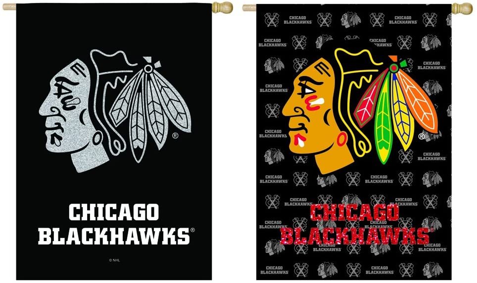 Chicago Blackhawks 28x44 Inch Double Sided House Banner Flag, Glitter Design, Suede