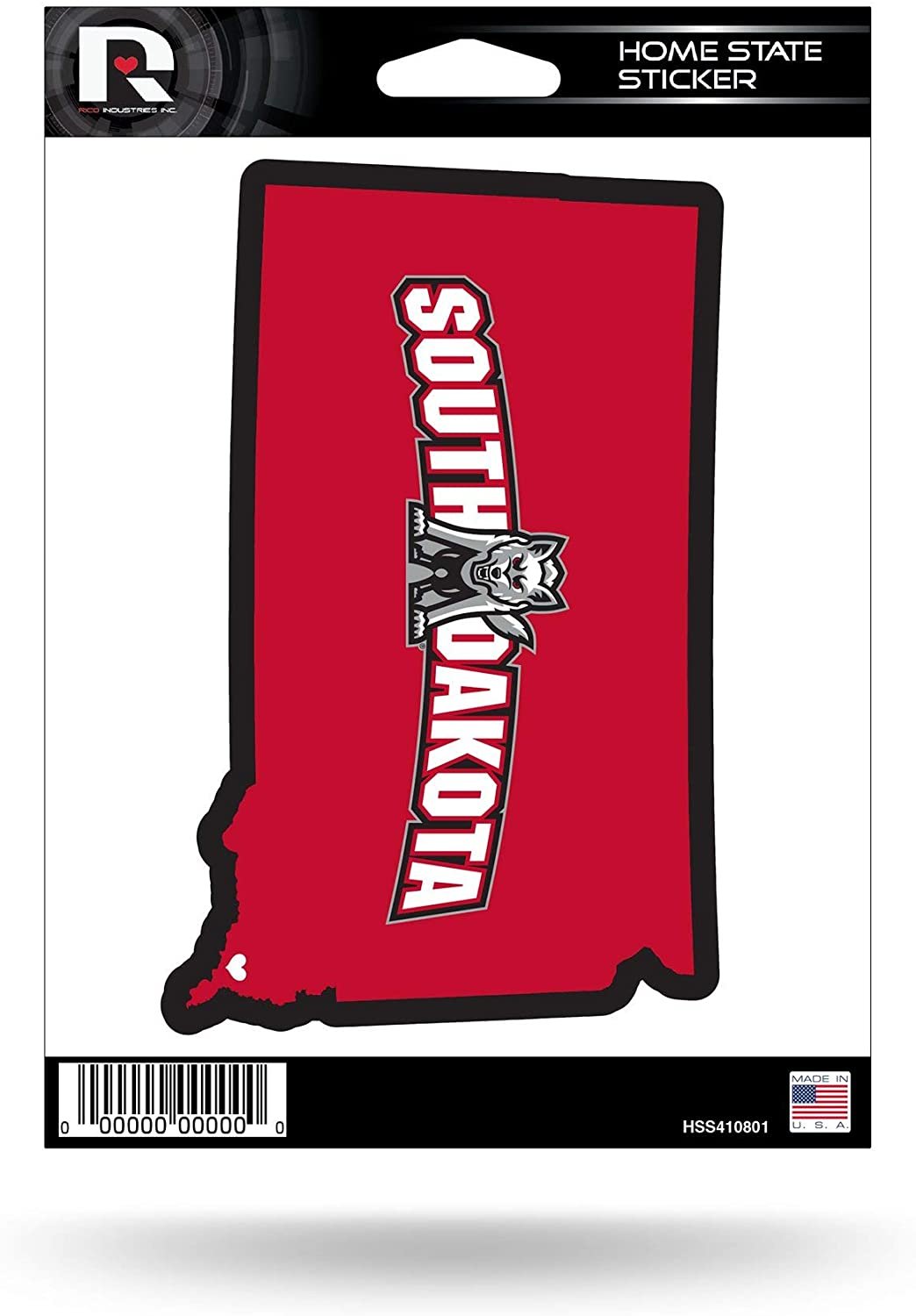 University of South Dakota Coyotes 5 Inch Sticker Decal, Home State Design, Flat Vinyl, Full Adhesive Backing