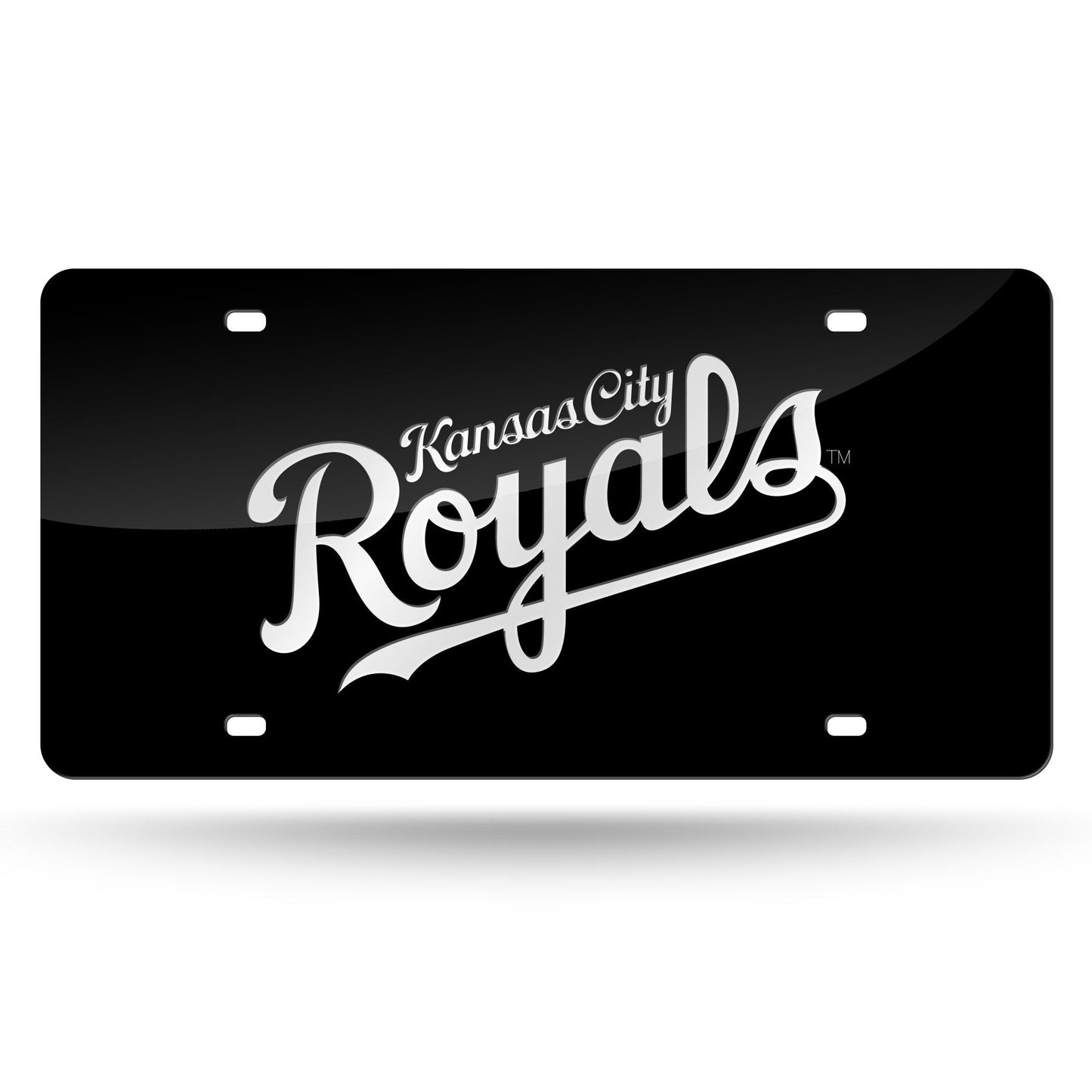 Kansas City Royals Premium Laser Tag License Plate, Black Mirrored Acrylic Inlaid, 12x6 Inch