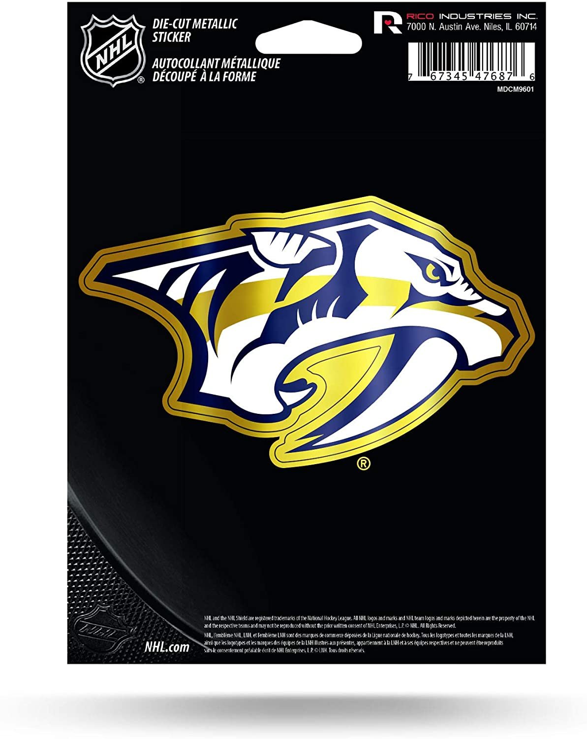 Nashville Predators 5 Inch Die Cut Sticker Decal, Chrome Shimmer Design, Flat Vinyl, Full Adhesive Backing, Peel and Stick Application, Officially Licensed, Made in the USA