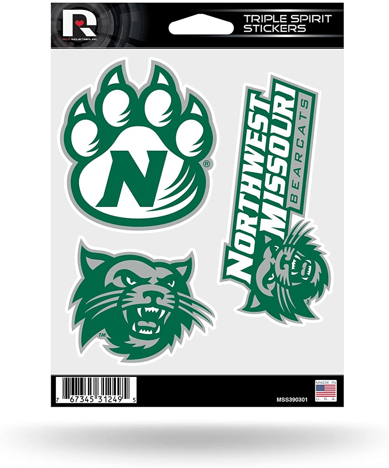 Northwest Missouri State Bearcats Triple Sticker Decal Sheet 3-Piece