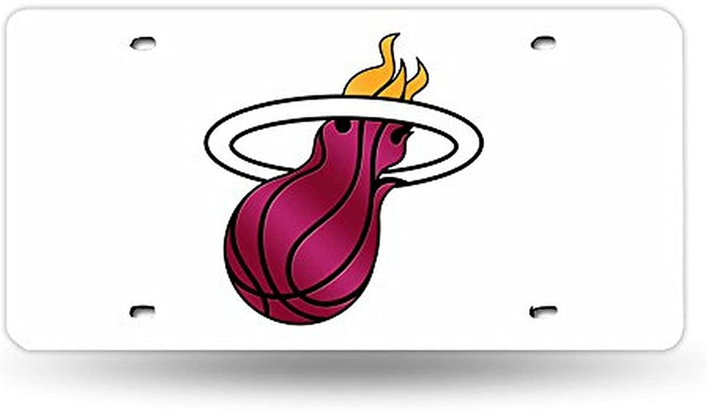 Miami Heat Premium Laser Cut Tag License Plate, White Mirrored Acrylic Inlaid, 12x6 Inch