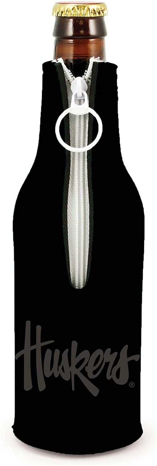Nebraska Cornhuskers 2-Pack Tonal Black Design Zipper Bottle Neoprene Beverage Insulator Holder University of
