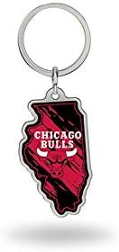 Chicago Bulls Premium Metal Keychain, State Shaped, Team Color