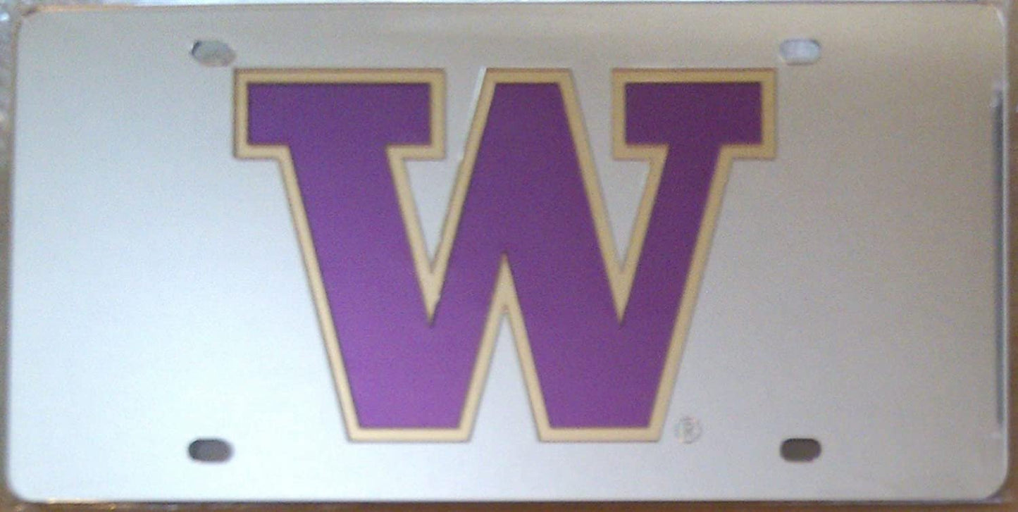 University of Washington Huskies Premium Laser Cut Tag License Plate, Mirrored Acrylic Inlaid, 6x12 Inch