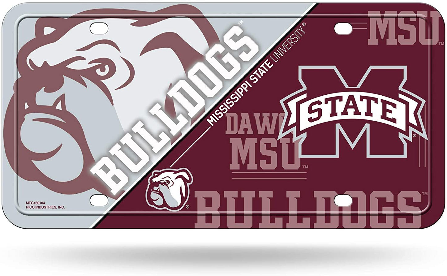 Mississippi State University Bulldogs Metal Tag License Plate 6x12 Inch Split Design