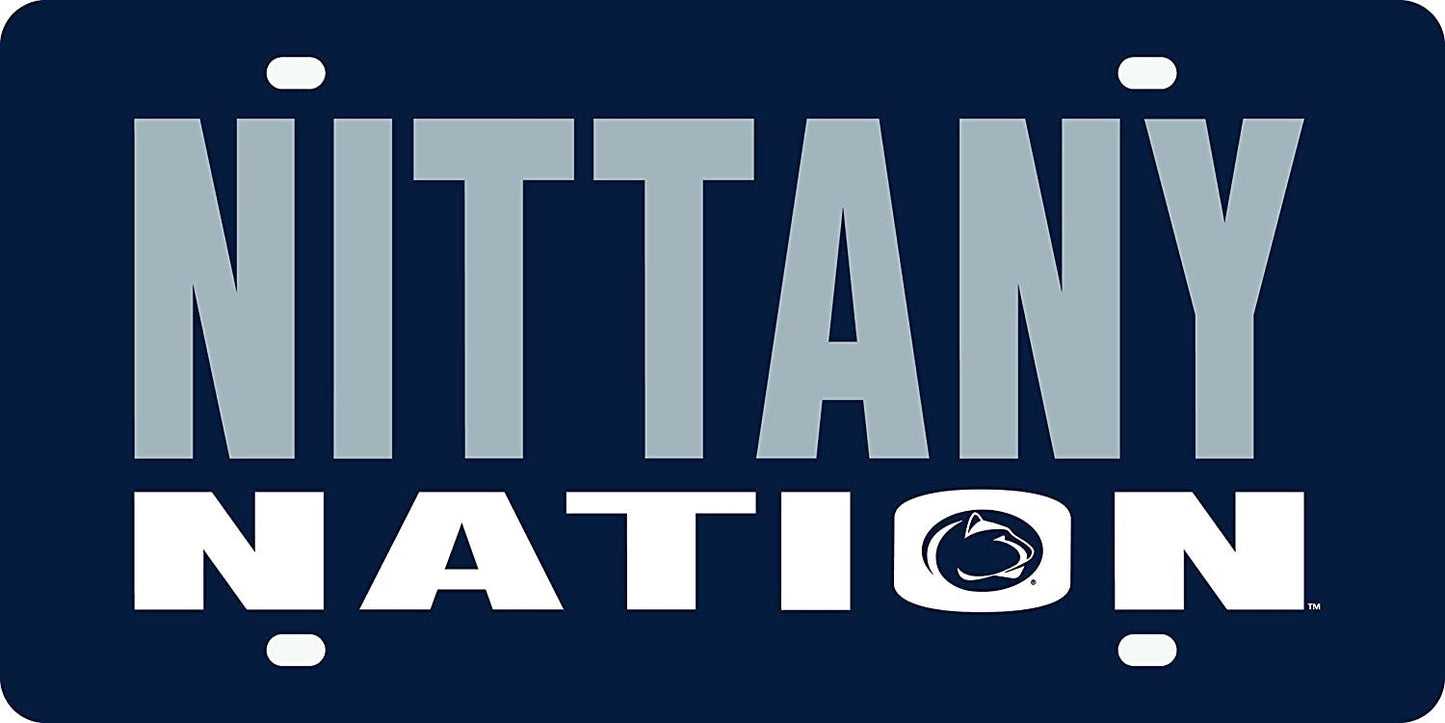 Penn State University Nittany Lions Premium Laser Cut Tag License Plate, Nation, Mirrored Acrylic Inlaid, 6x12 Inch