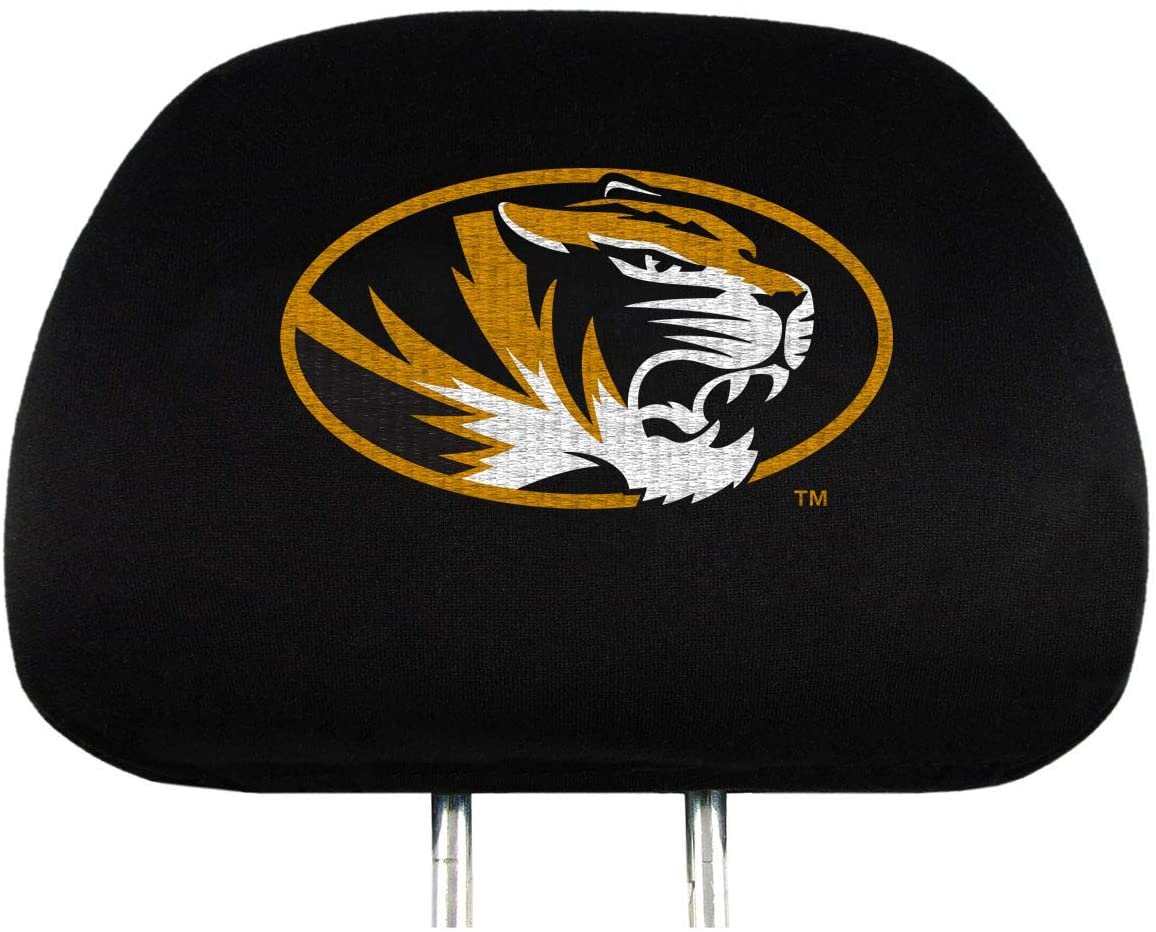 University of Missouri Tigers Pair of Premium Auto Head Rest Covers, Embroidered, Black Elastic, 14x10 Inch