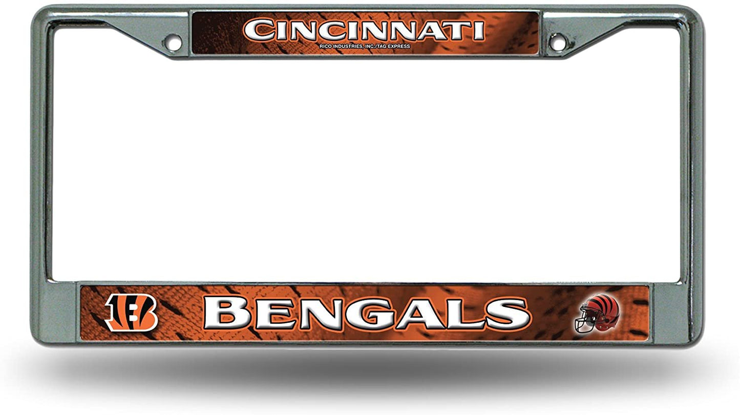 Cincinnati Bengals Premium Metal License Plate Frame Tag Cover, 12x6 inch, Pre-Drilled Holes, Officially Licensed