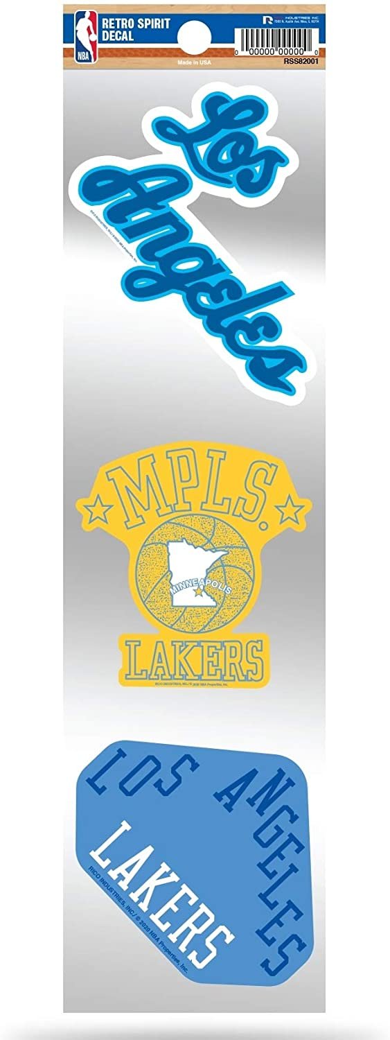 Los Angeles Lakers Triple Retro Throwback Spirit Decals Flat Vinyl Auto Home Sticker Sheet Basketball