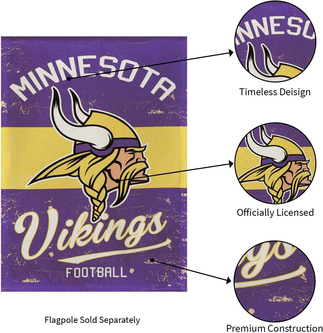 Minnesota Vikings Premium Double Sided Banner Flag 28x44 Inch Vintage Logo Design Indoor Outdoor
