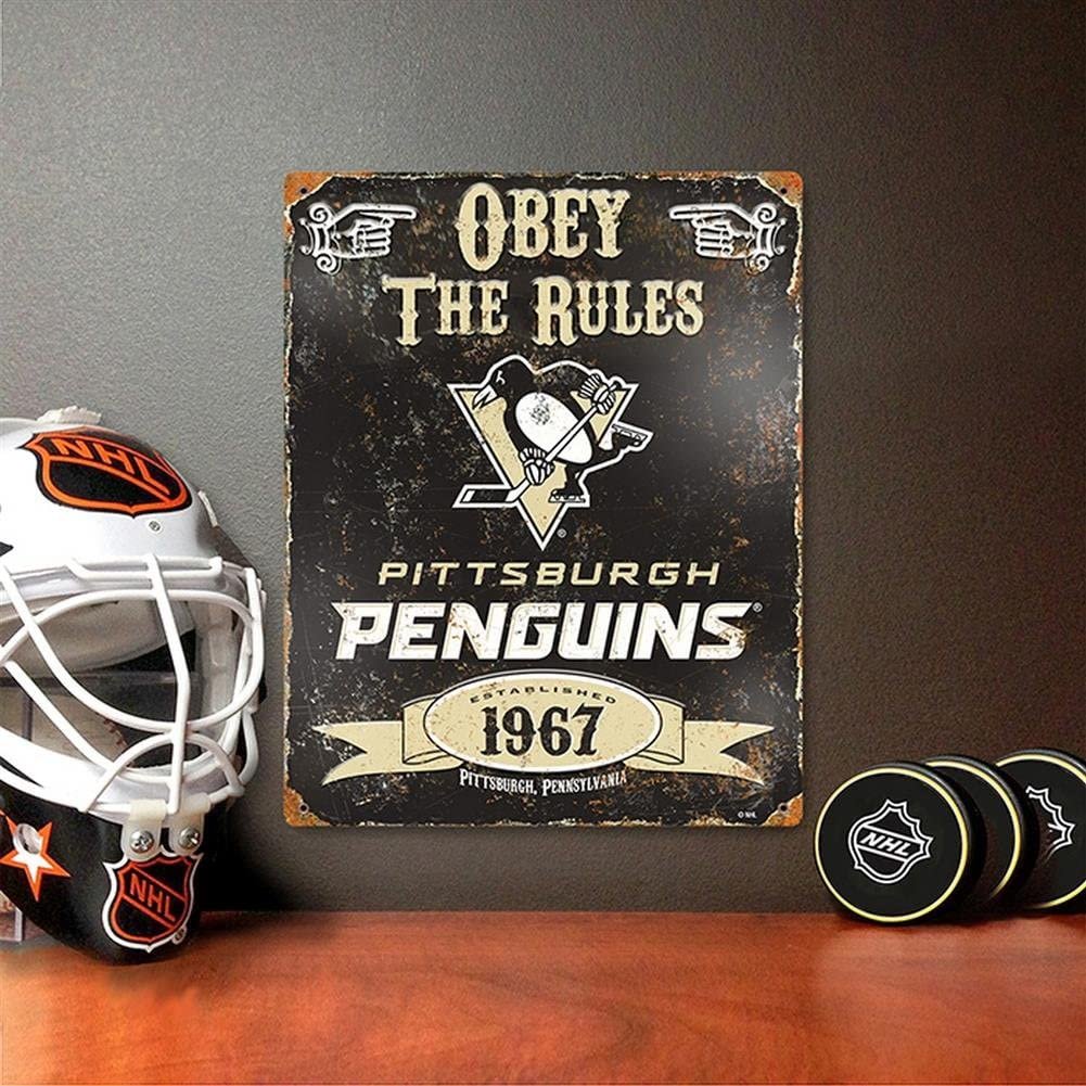 Pittsburgh Penguins Large 14.5x11.5 Inch Heavy Duty Metal Wall Pub Sign Embossed Vintage Design